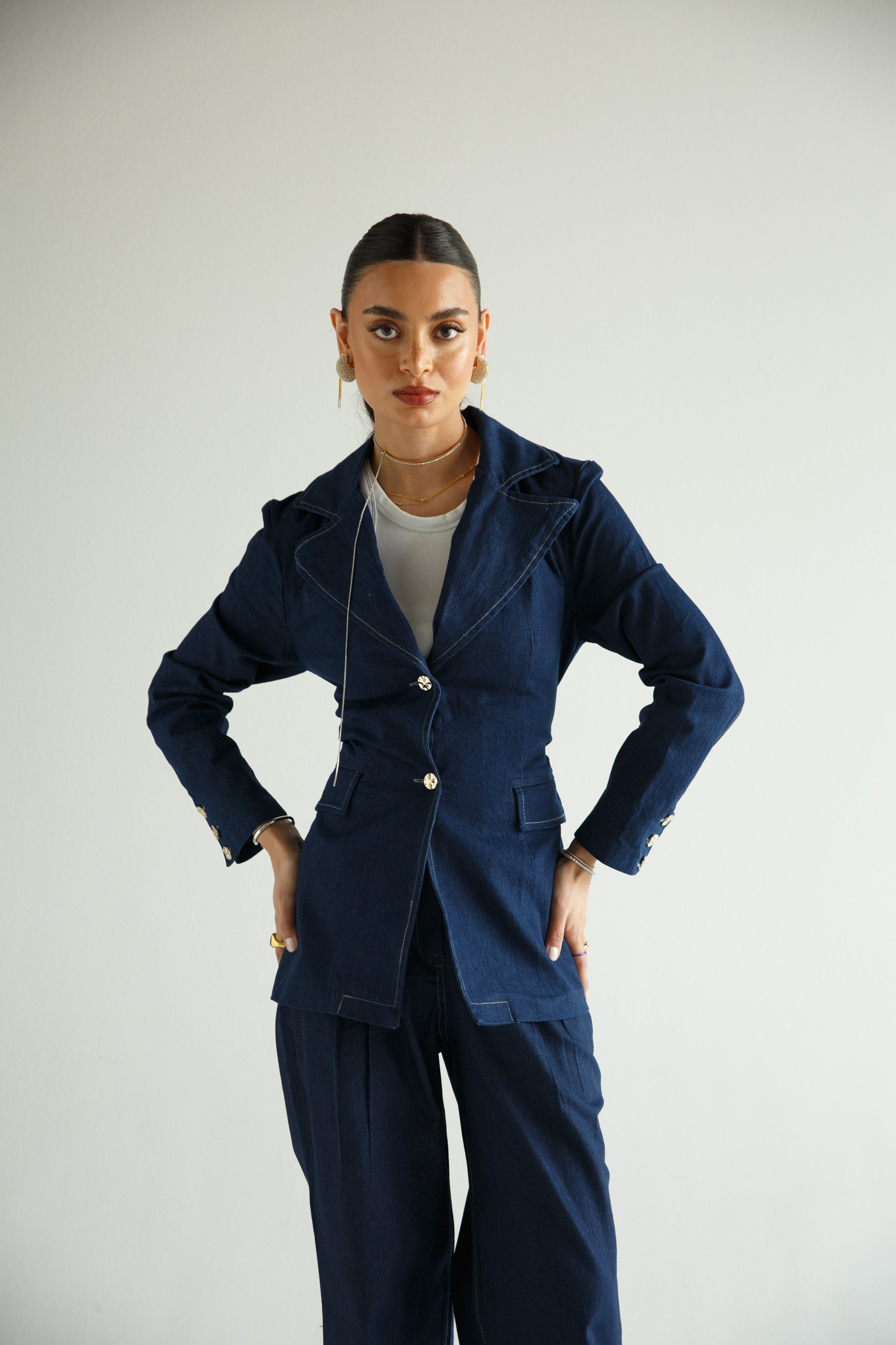 denim suit