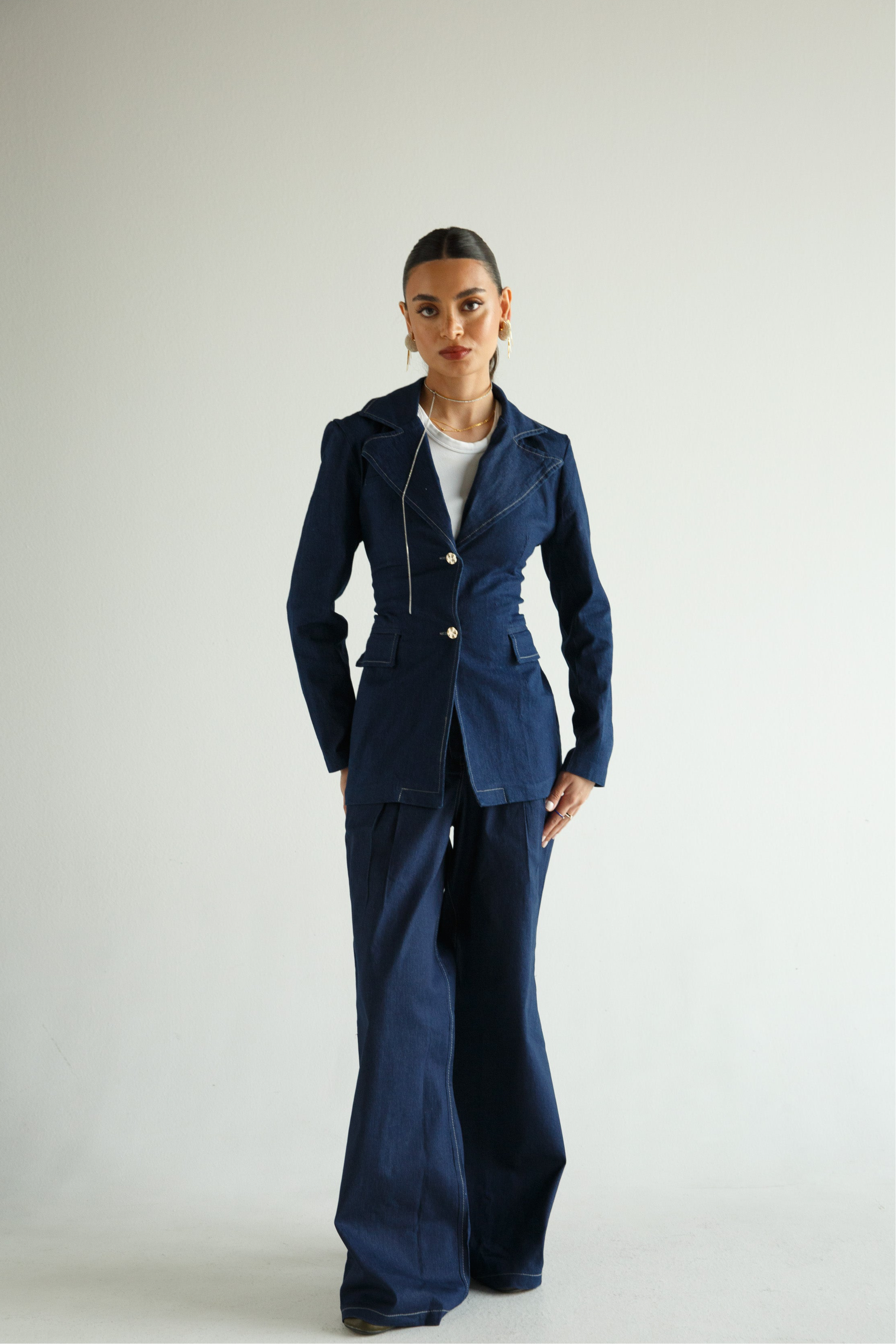 denim suit